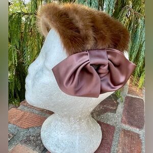 Genuine Mink Fur Fastenator Hat or Headband with Satin Bow 50’s 60’s